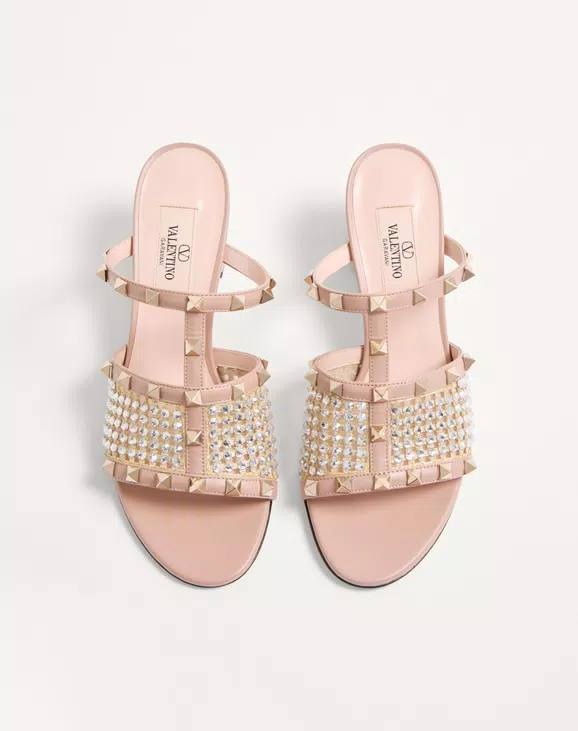 Valentino Rockstud Calfskin Slide Sandal With Strass Embroidery 60Mm - Image 5